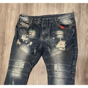 Biepa Jeans Mens Size 42x31‎ Distressed Grafitti Moto Bike Patches Paris Grunge